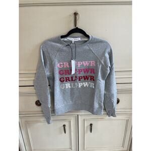NWT $88 Rebecca Minkoff Girl‎ Power Girl Pwr Gray Pink Crew Neck Sweater XS